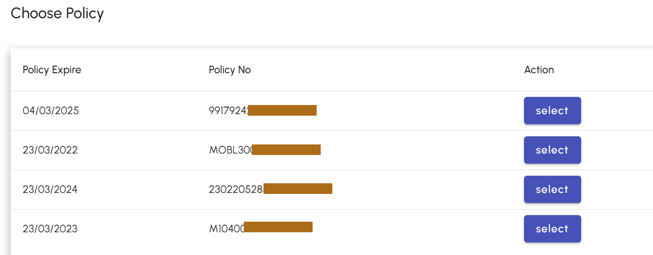 Maruti Suzuki Insurance Policy Page